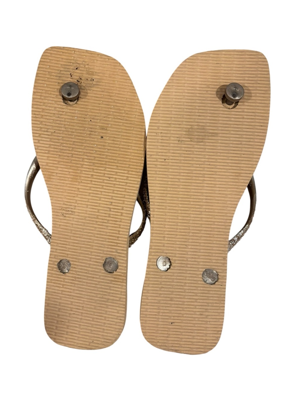 Havaianas Women’s Tan Flip Flops with Metallic Straps Size 9/10 - Picture 5 of 6